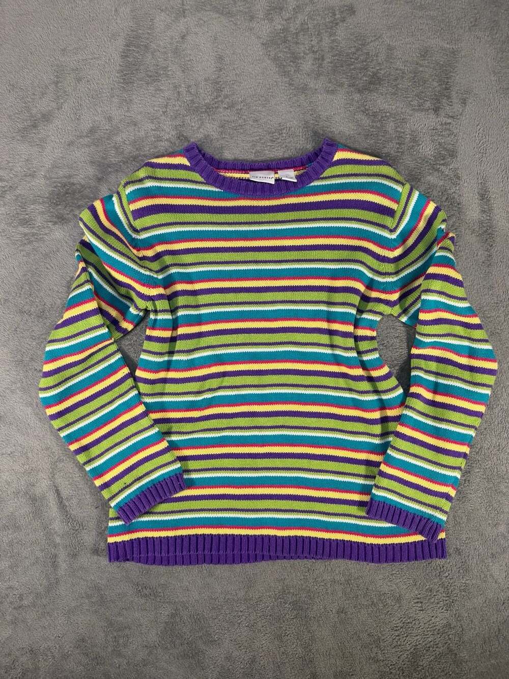 Kim Rogers Striped Cotton Long Sleeve Sweater Size L Multicolor Y2K